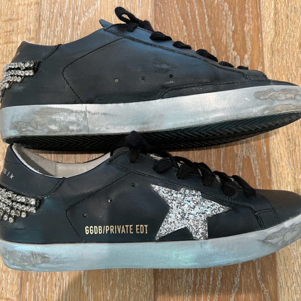 Golden goose, size 38, black leather w silver crystals